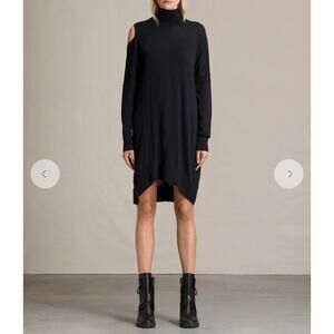 ALLSAINTS Cecily Black Asymmetrical Turtle Neck Sweater Dress Small